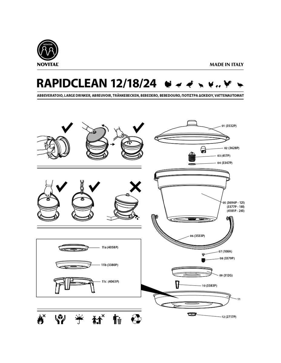 Novital Adapatoare Pasari Rapid Clean 12 L