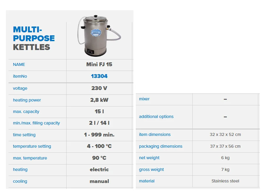 Milky Mini Pasteurizator Branza/Iaurt FJ 15 13304