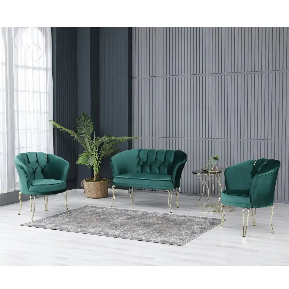 Set Canapea Viena Homs Textil Verde-Auriu, 30703