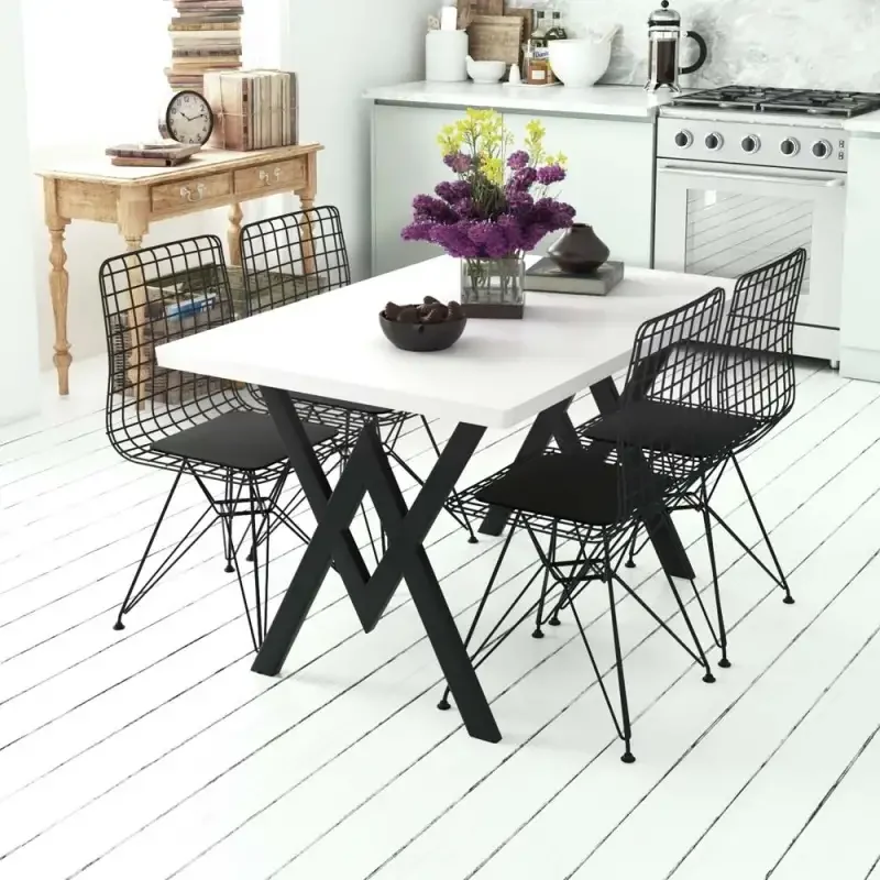 Set Masa Bucatarie cu 4 Scaune, Alb-negru, 120x80x75 cm, 30409SET