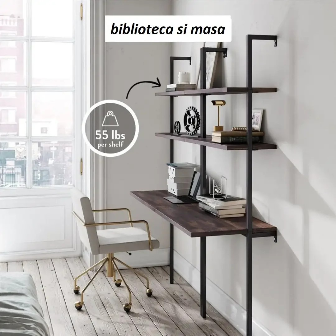 Biblioteca Lemn, Seria A-620, Homs, Negru/Natur, 200 x 70 x 50 cm, Lemn/Metal, 30283