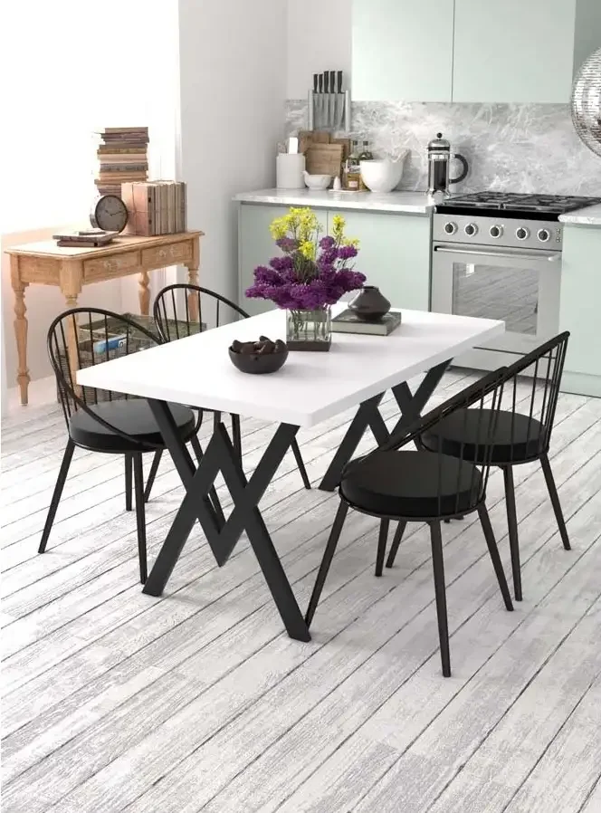 Set Masa Bucatarie cu 4 Scaune, Alb, 120x80x75 cm, 30409SET