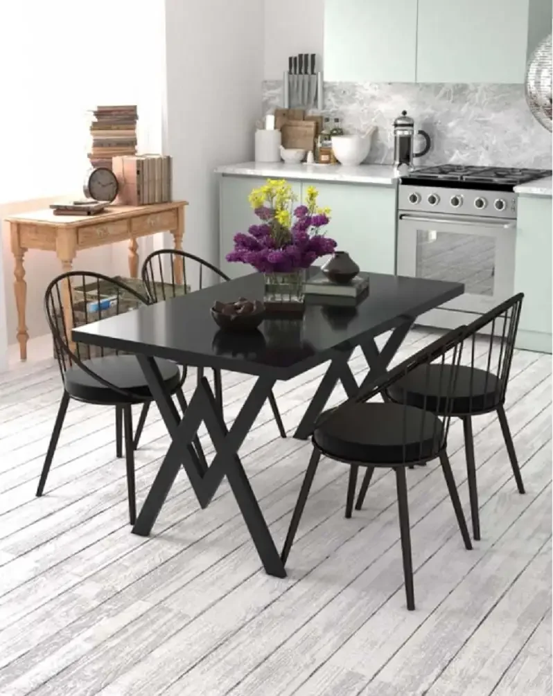 Set Masa Bucatarie cu 4 Scaune, Negru, 120x80x75 cm, 30410SET