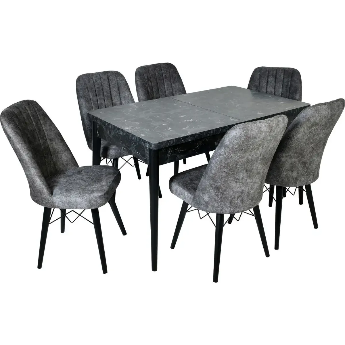 Set Masa Extensibila cu 6 Scaune Tapitate Homs Cargold 250-30051 Negru-Gri 170 x 80 cm