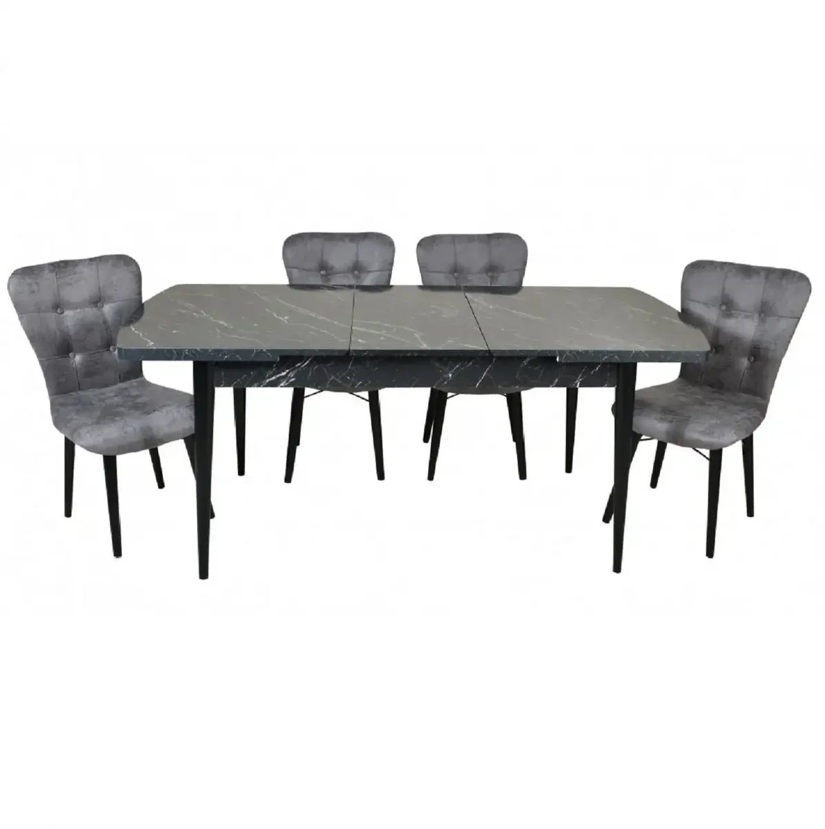 Set Masa Extensibila Cu 4 Scaune Tapitate Homs Marmorat Negru 110 x 70 cm