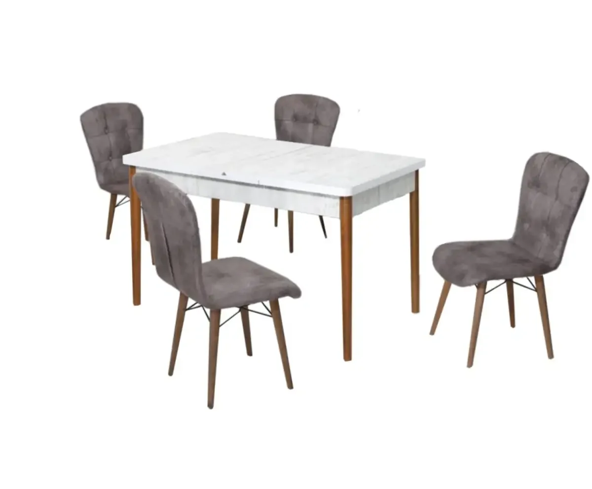 Set Masa Alba Extensibila Cu 4 Scaune Tapitate Gri Homs Picioare Lemn 110 x 70 cm