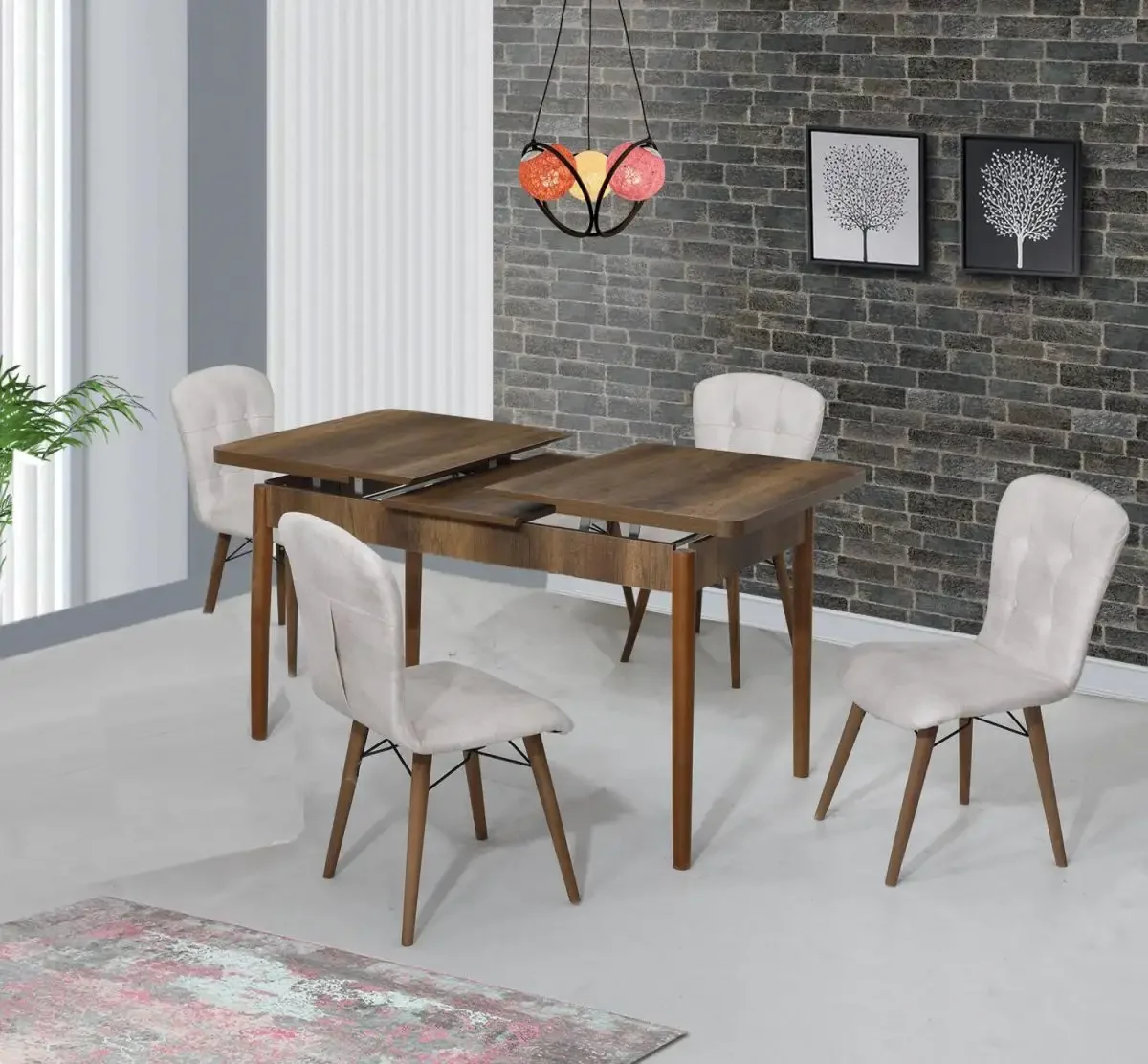 Set Masa Extensibila Cu 4 Scaune Tapitate Homs Nuc 110 X 70 Cm