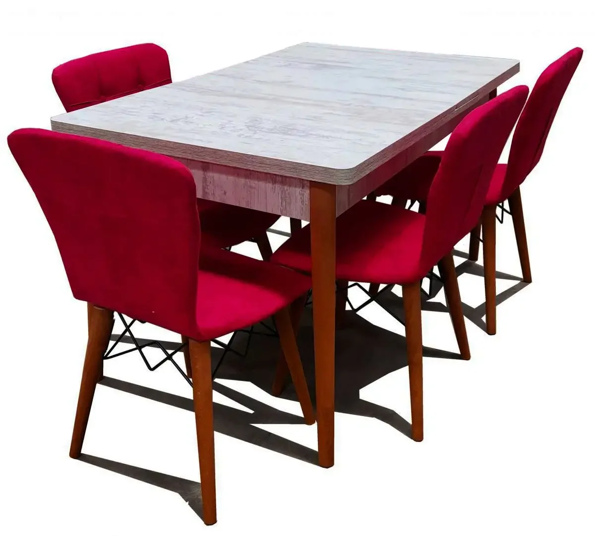 Set Masa Extensibila cu 4 Scaune Tapitate Homs Cristal Alb-Rosu 110 x 70 cm