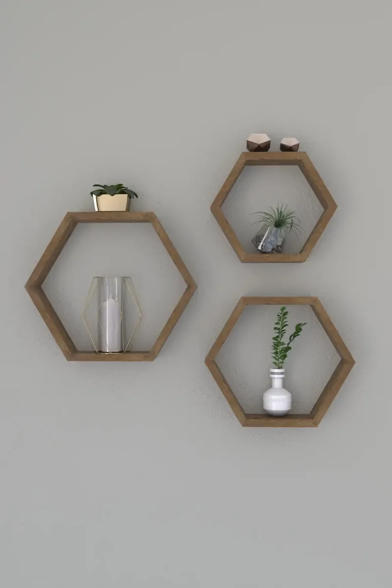 Set 3 Rafturi din Lemn Uclu Homs, 40 x 35 x 9 cm, Maro