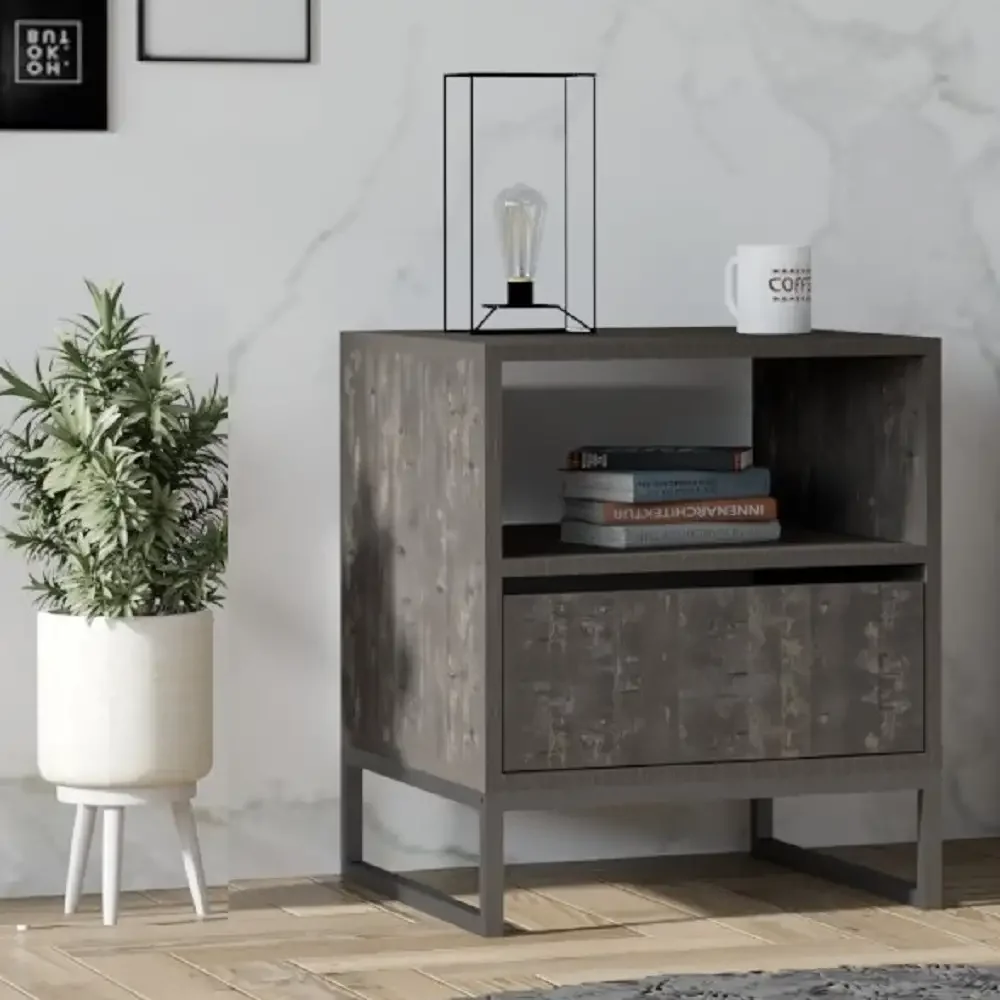 Noptiera Lida pentru Dormitor, Culoare Antracit - 60 cm