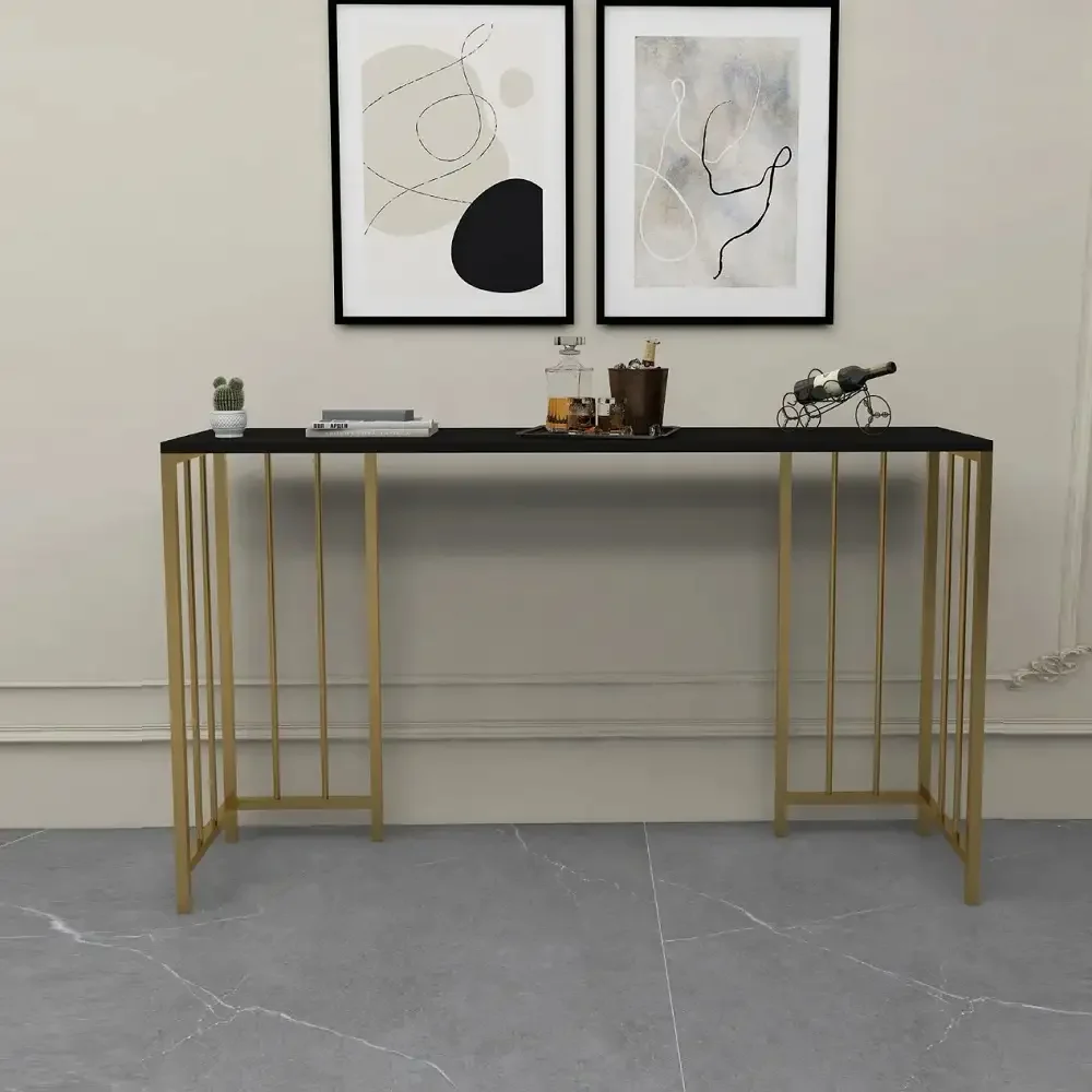 Masa Bucătărie Tip Bar, Auriu & Negru, 150x35x90 cm