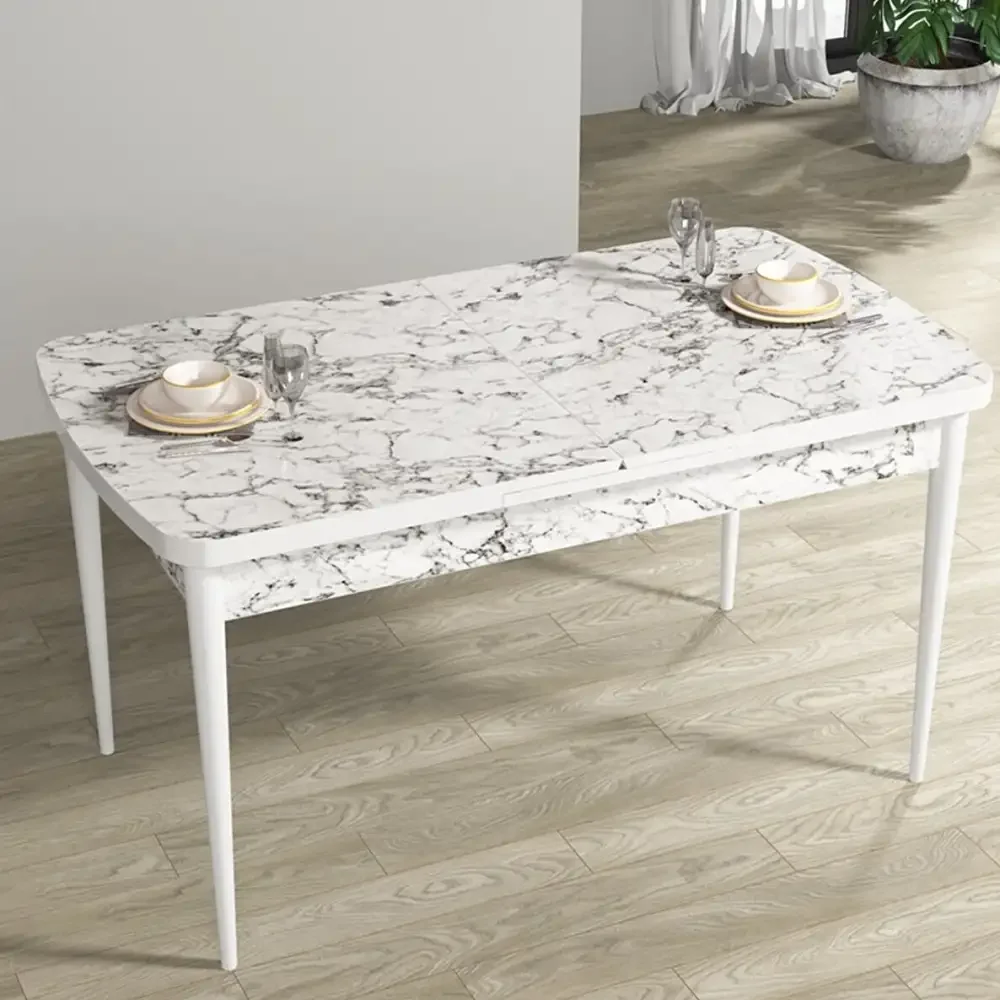 Masa de Bucatarie Extensibila Dining, Alb Marmurat, 170 x 80 cm