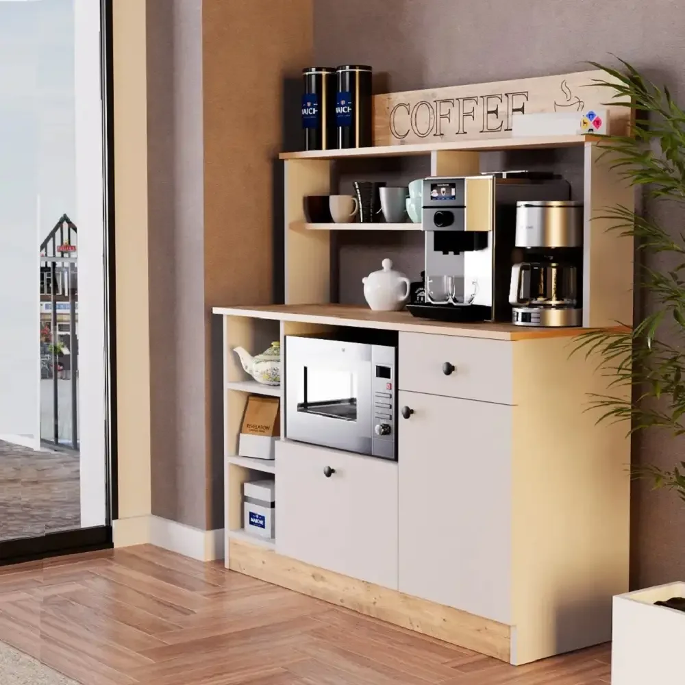 Set Mobilier Bucatarie Loura, Alb Si Nuc