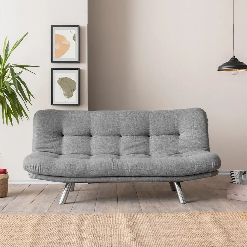 Canapea Extensibila 3 Locuri Living, 180x110 cm – Stofa, Gri – Merburn