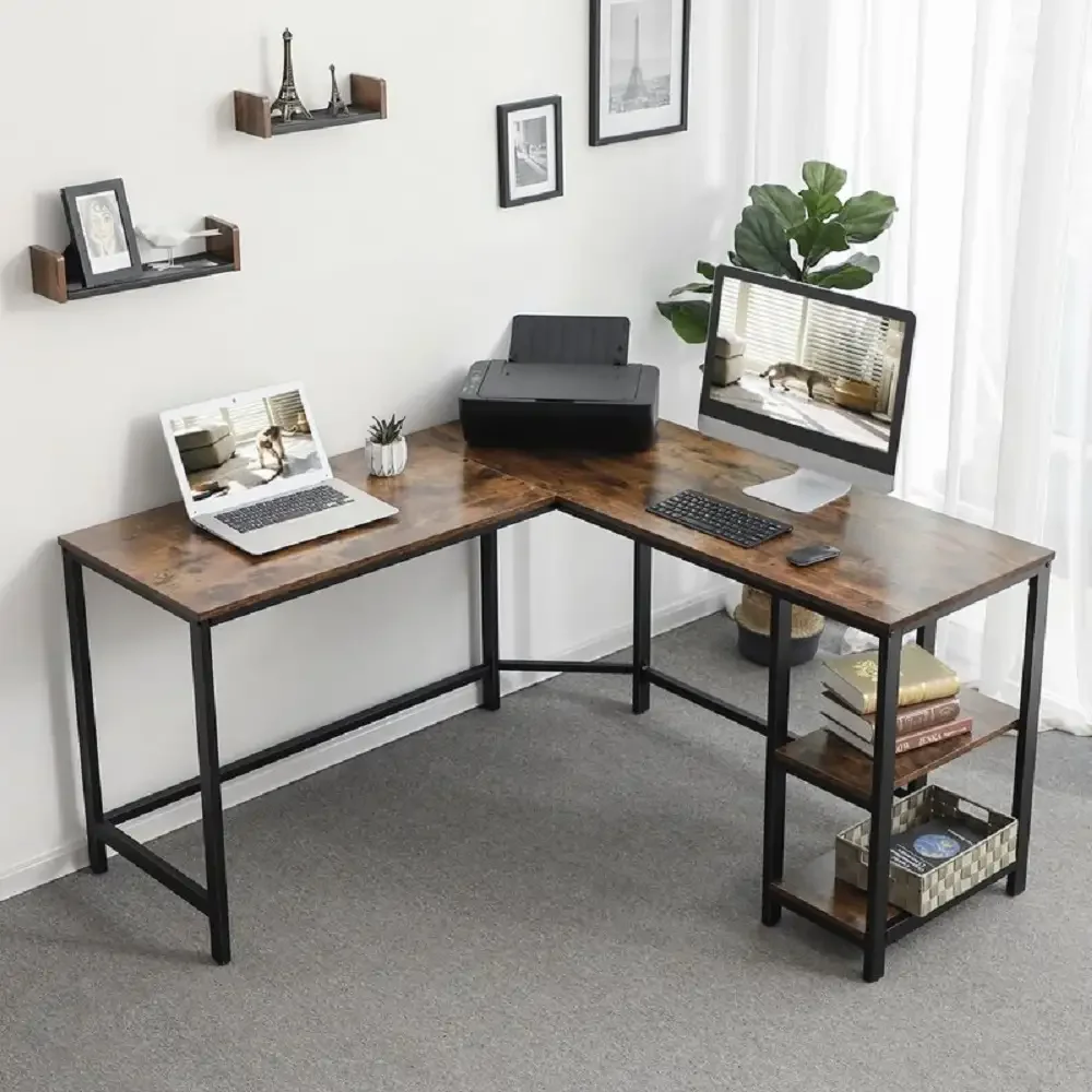 Birou de Colt Oscar, Culoare Nuc si Negru, 138x138x76 cm