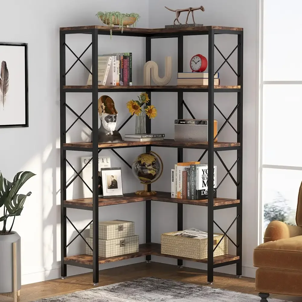Biblioteca Cindy pentru Colt din Culuare Nuc si Negru, 167 cm