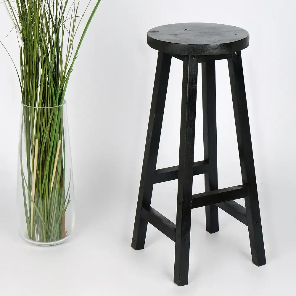 Scaun Taburet, Bar din Lemn Culoare Negru, 70 cm