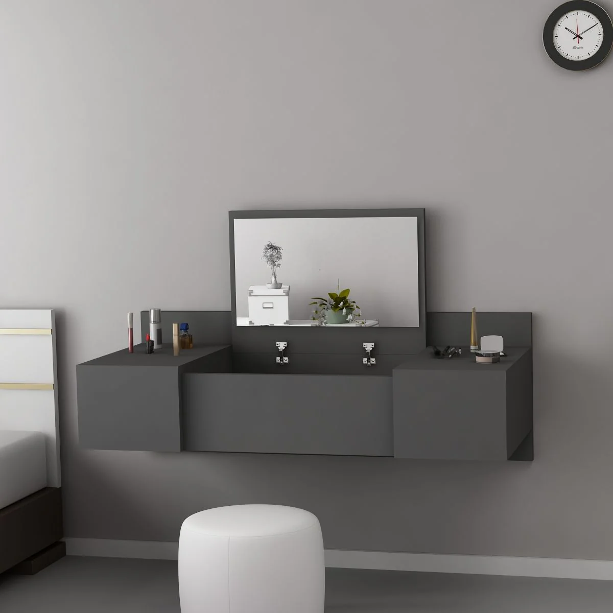 Masa de Machiaj Suspendata Vanity Homs, 100 x 33 x 39.1 cm, Gri