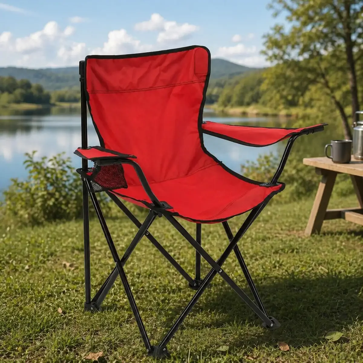 Scaun Pliabil cu Cotiere și Suport, Pentru Camping sau Grădină