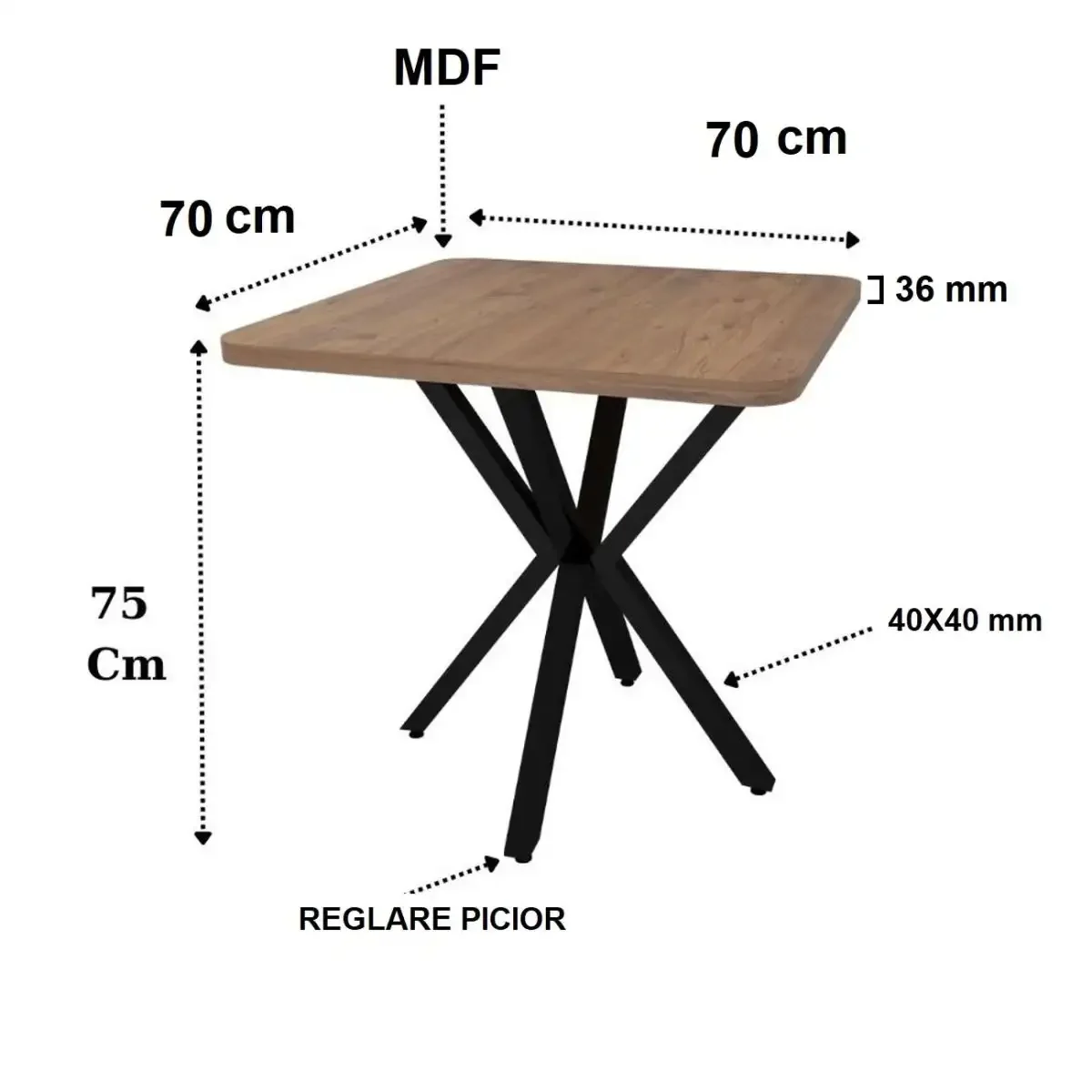 Masa bucatarie patrat din mdf texturata,culoare nuc, Homs 70 x 70X75