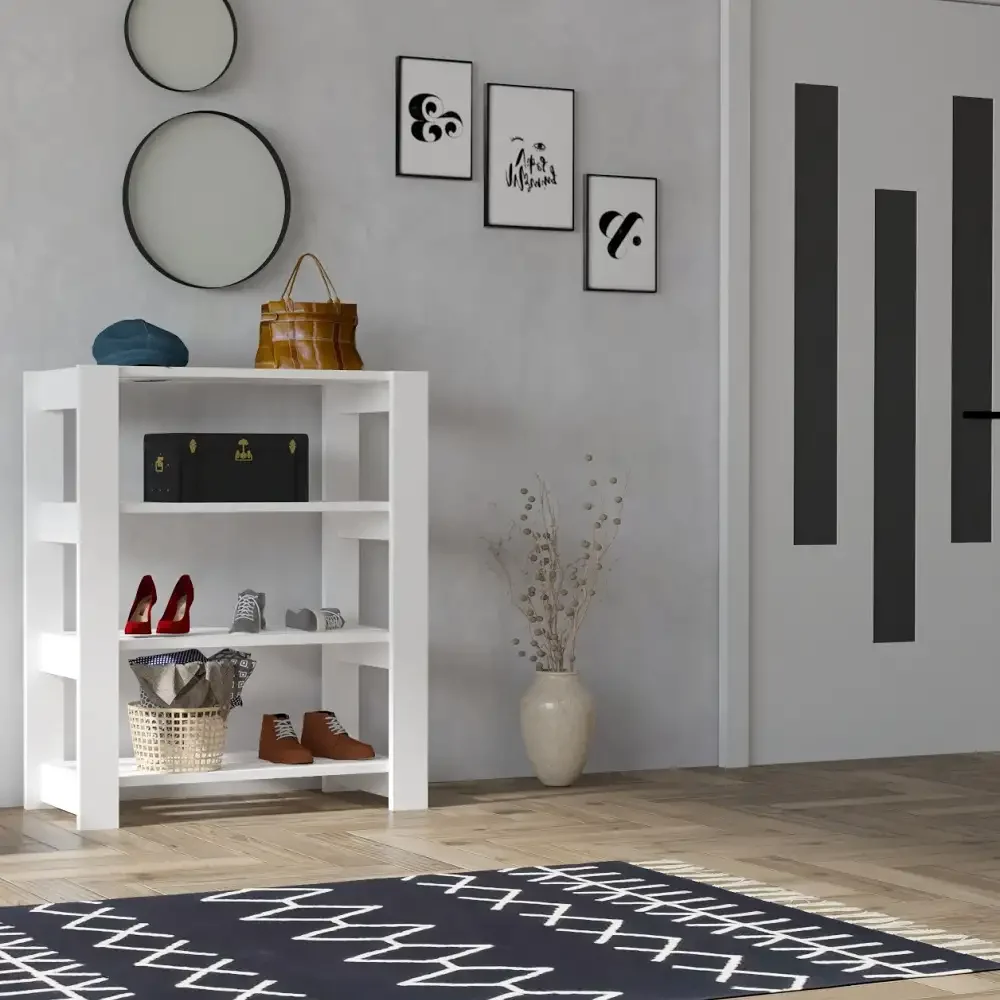 Pantofar cu 3 rafturi pentru hol culoare  alb,90 cm