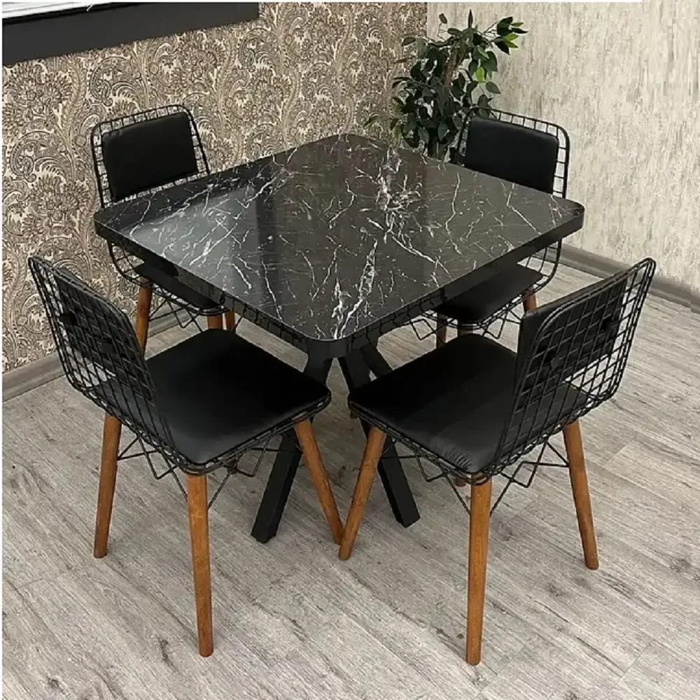 Masa bucatarie patrat  din MDF  texturata, Homs ,negru,70 x 70X75 cm,