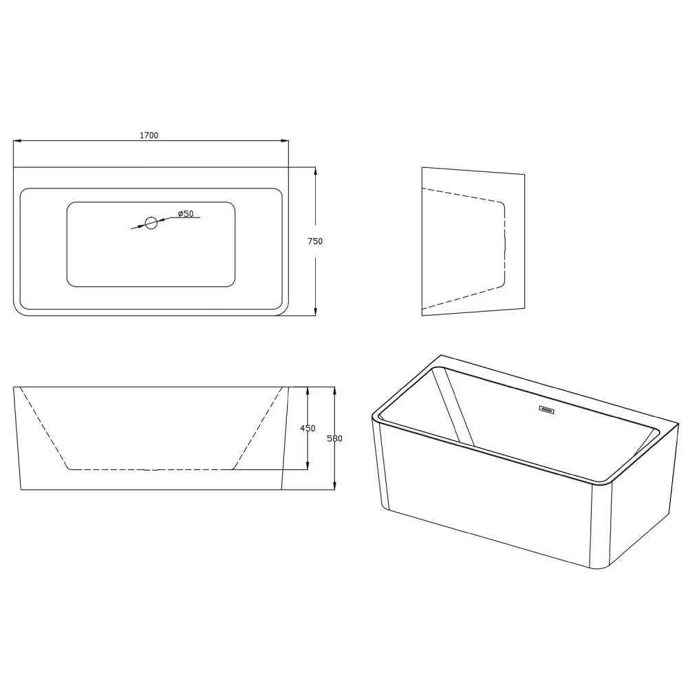 Cada freestanding Bella WB-834 Acril 170 x 75 x 58 cm Albastru