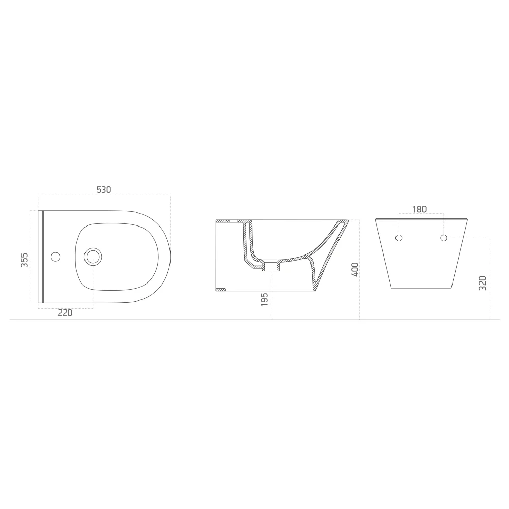Bideu Suspendat Celesta Ava 53 x 35.5 cm Fără Margini Ceramică Negru Mat Design Elegant