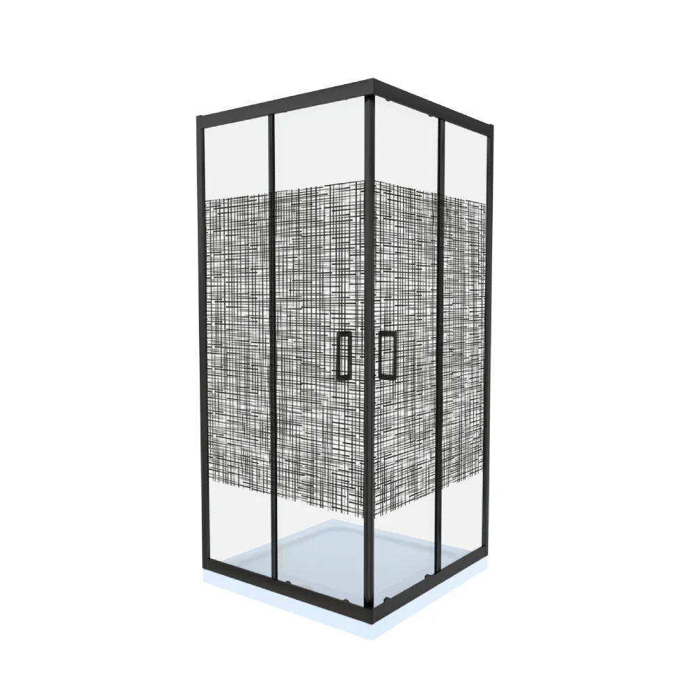 Cabina De Dus Simpla Celesta Titan Patrata Sticla Cu Model Lines 104 6 mm 80 x 80 x 190 cm Profil Negru