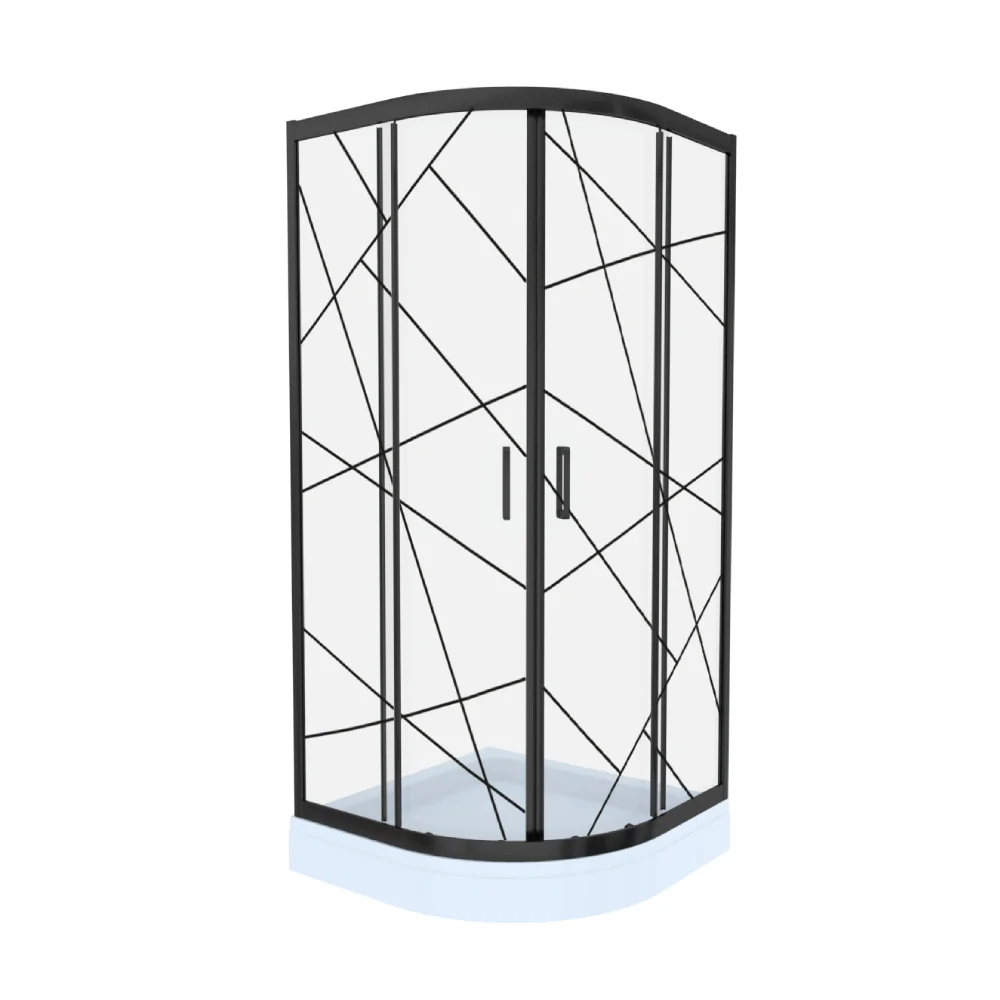 Cabină De Duș Simplă Celesta Titan Semirotundă Sticlă Cu Model Geometric 105 6 Mm 80 x 80 x 190 Cm Profil Negru