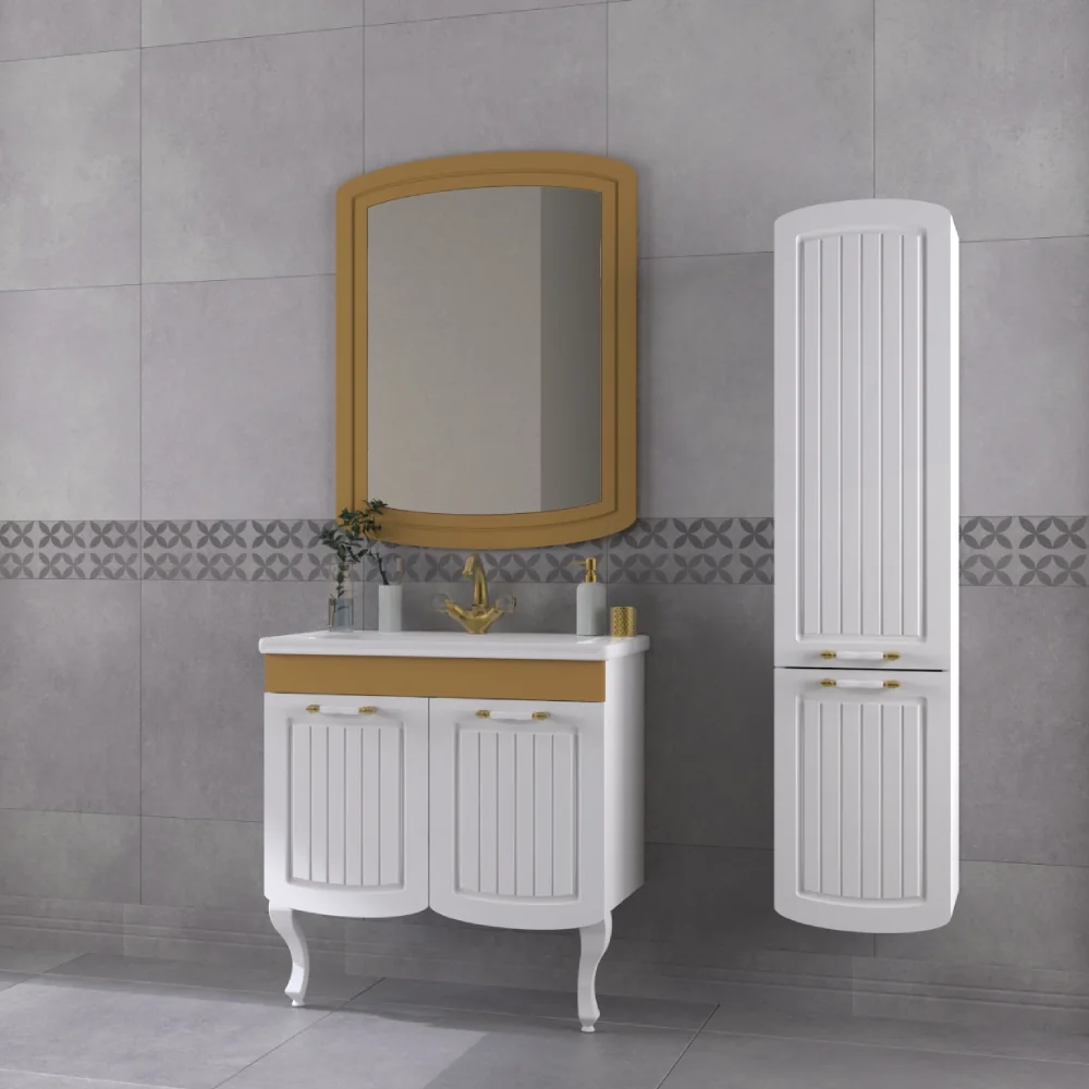 Set Mobilier Baie Pera 3 Piese Alb-Auriu 80 cm