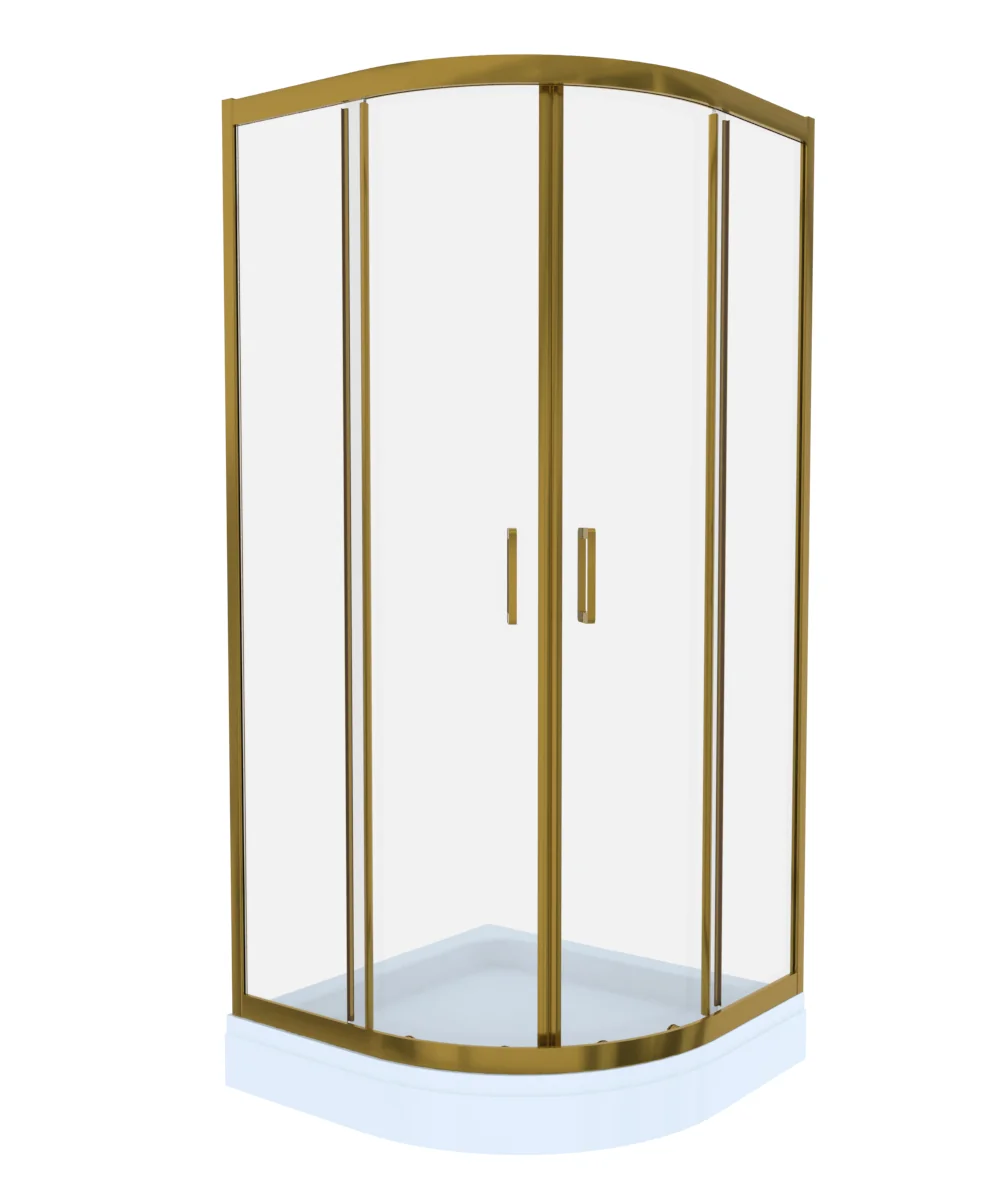 Cabina De Dus Simpla Celesta Titan Semirotunda Sticla Transparenta 6 mm 90 x 90 x 190 cm Profil Auriu