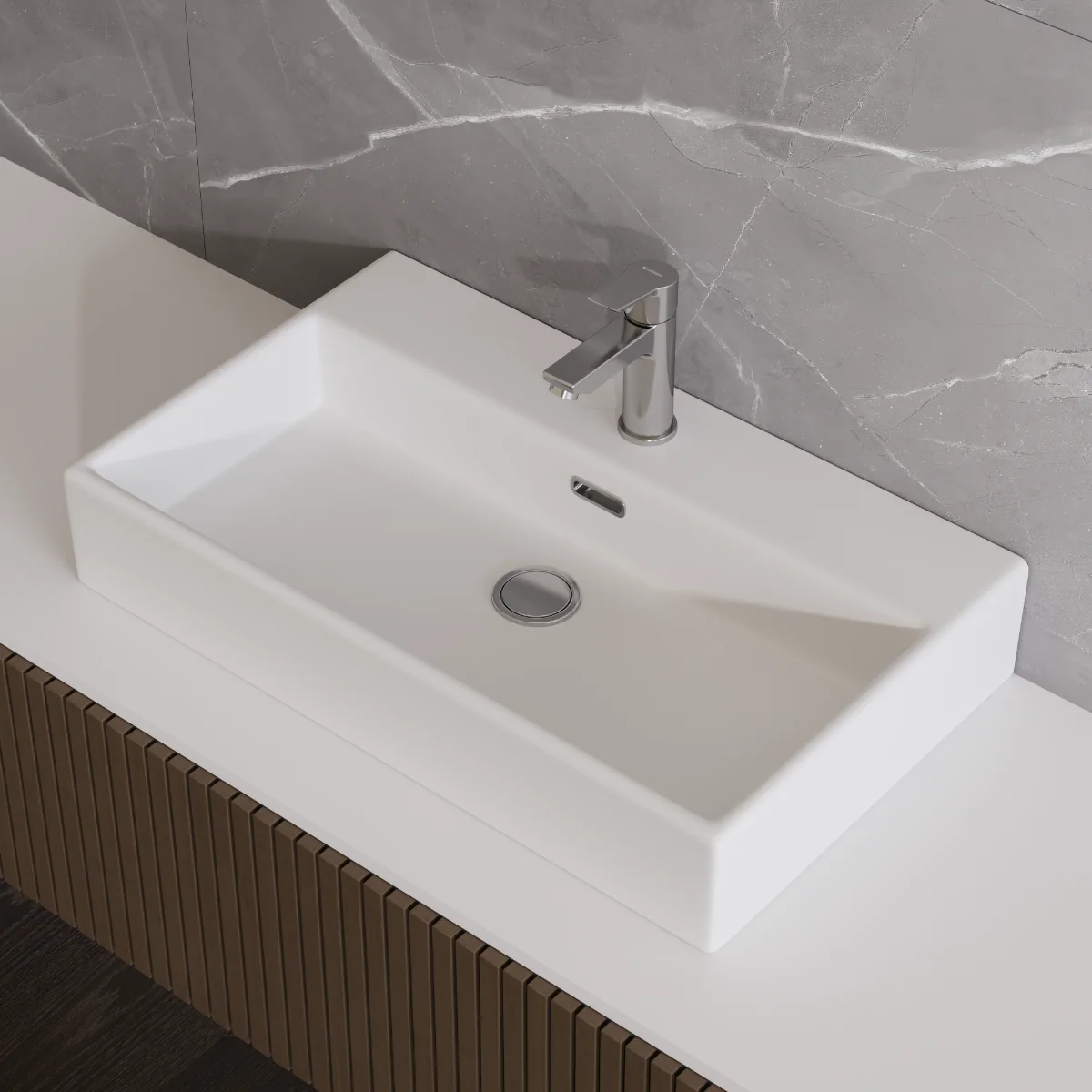 Lavoar Baie Pe Blat Celesta Urban 70 x 41 x 14 Cm Orificiu Baterie Ceramică Alb Mat