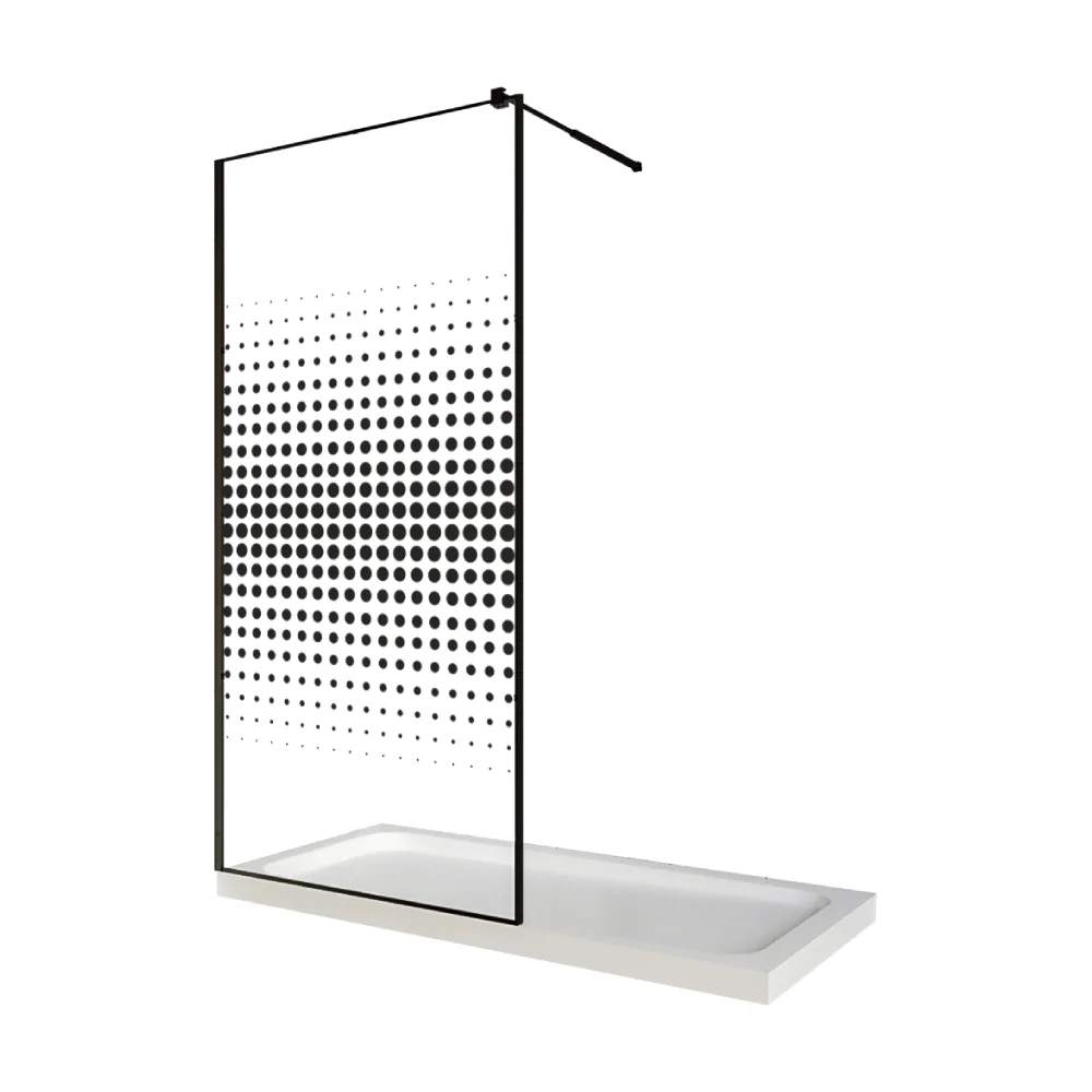 Paravan Dus Walk In / Perete Dus Sticla Cu Model Dots 106 6 Mm Profil Negru Mat Tija Extensibila 100 x 200 Cm