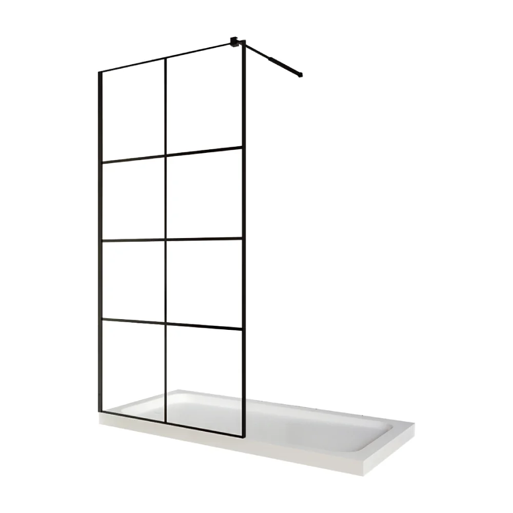 Paravan Duș Walk In / Perete Duș Sticlă Cu Model Windows 101 6 mm Profil Negru Mat Tijă Extensibilă 80 x 200 cm