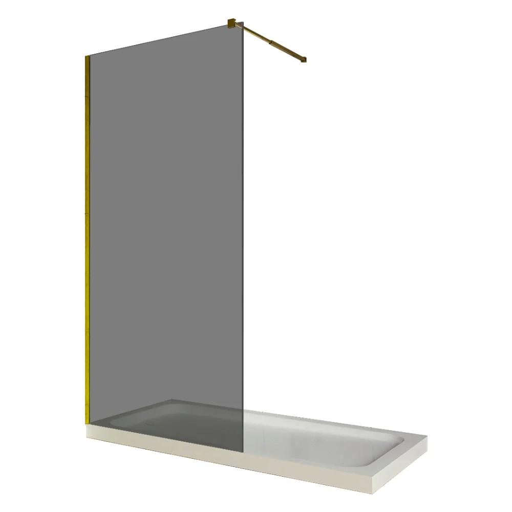 Paravan Dus Walk In / Perete Dus Sticlă Fumurie 6 Mm Profil Auriu Tija Extensibilă 80 X 200 Cm