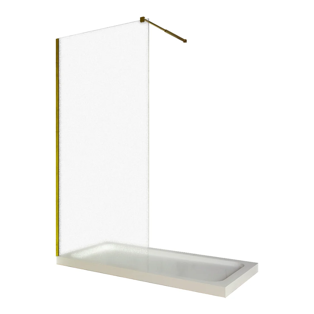 Paravan Dus Walk In / Perete Dus Sticla Sablata 8 mm Profil Auriu Tija Extensibila 90 x 200 cm