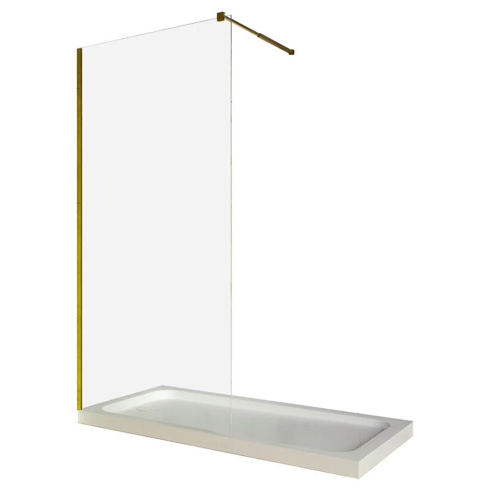 Paravan Dus Walk In / Perete Dus Sticla Transparenta 8 Mm Profil Auriu Tija Extensibila 120 x 200 Cm