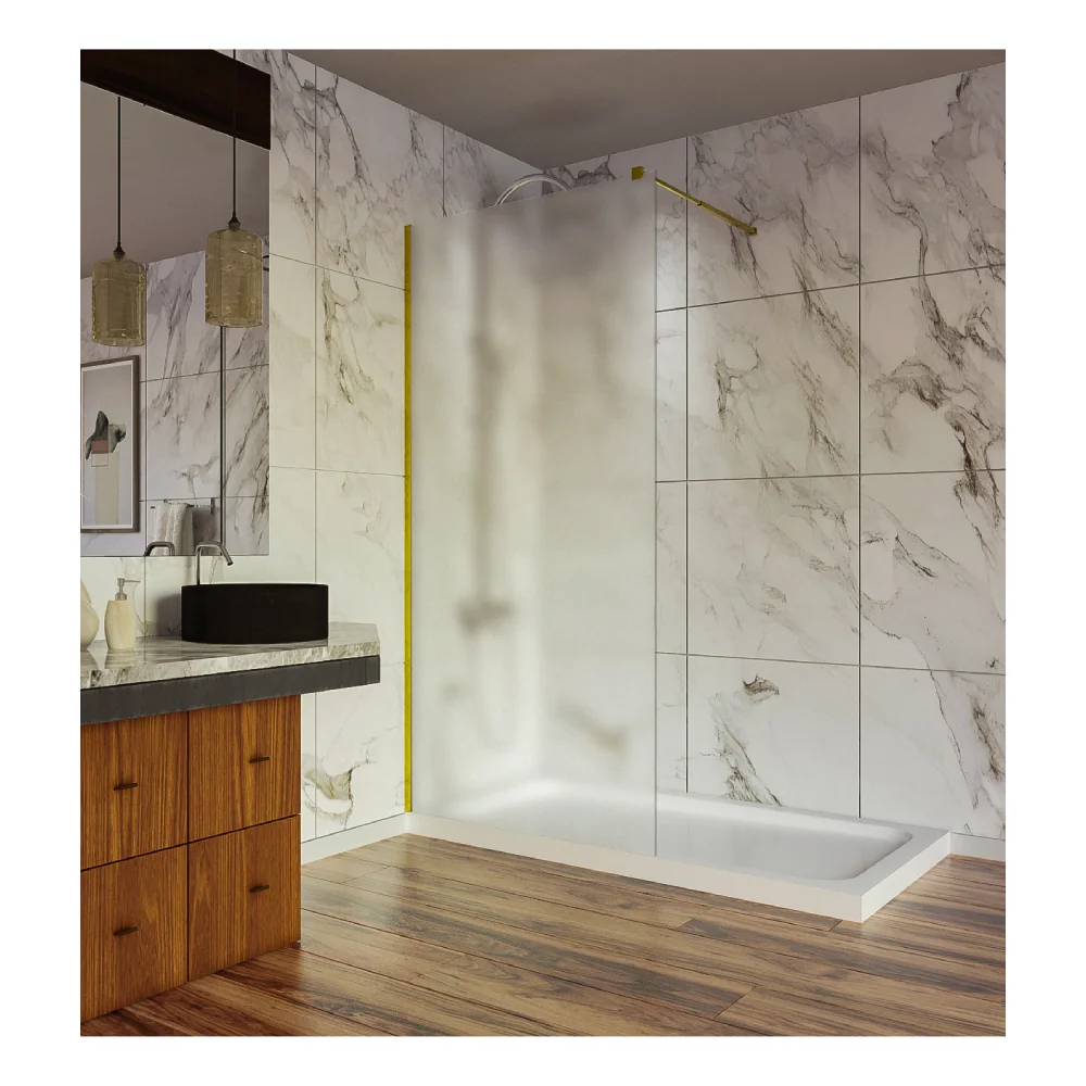Paravan Dus Walk In / Perete Dus Sticlă Săblată 6 mm Profil Auriu Tija Extensibilă 120 x 200 cm