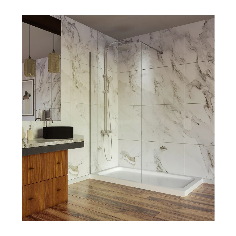 Paravan Dus Walk In / Perete Dus Sticlă Transparentă 8 mm Profil Crom Tijă Extensibilă 80 x 200 cm