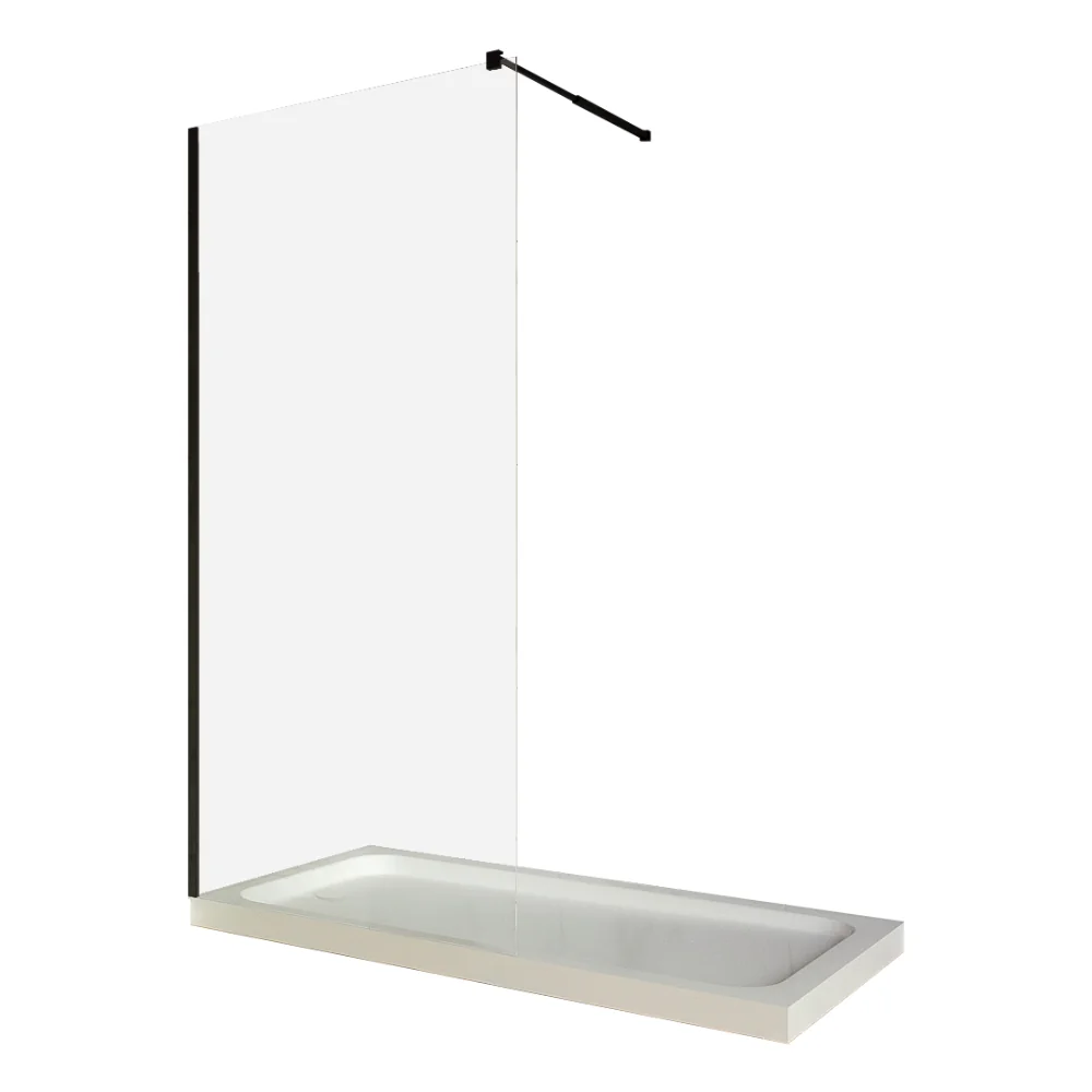 Paravan Dus Walk In / Perete Dus Sticla Transparenta 6 mm Profil Negru Mat Tija Extensibila 80 x 200 cm