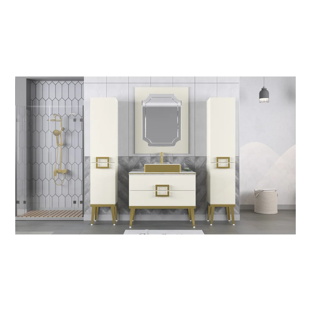 Set Mobilier Baie Pierre Cardin Mercury 3 Piese 90 Cm Alb-Auriu