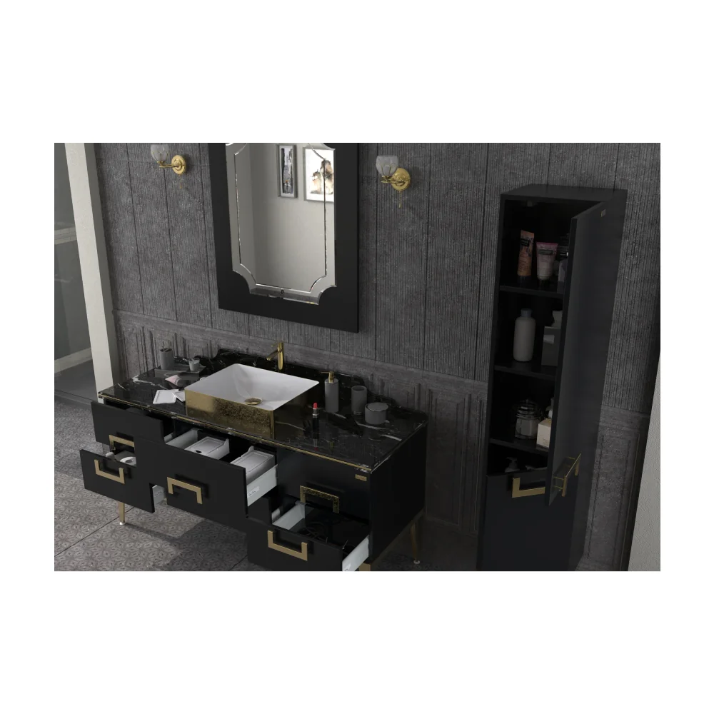 Set Mobilier Baie Pierre Cardin Mercury 3 Piese 150 Cm Negru-Auriu