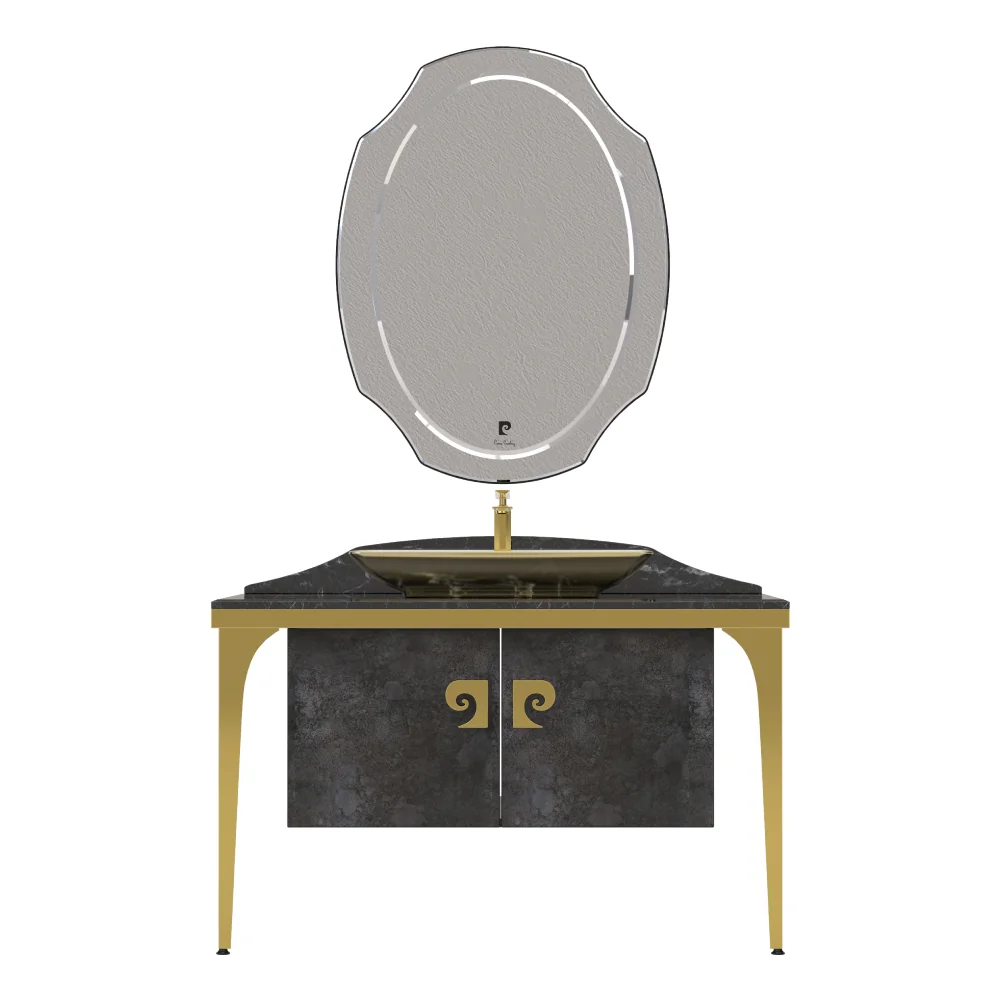 Set Mobilier Baie Pierre Cardin Venus 3 Piese Negru-Auriu 120 cm