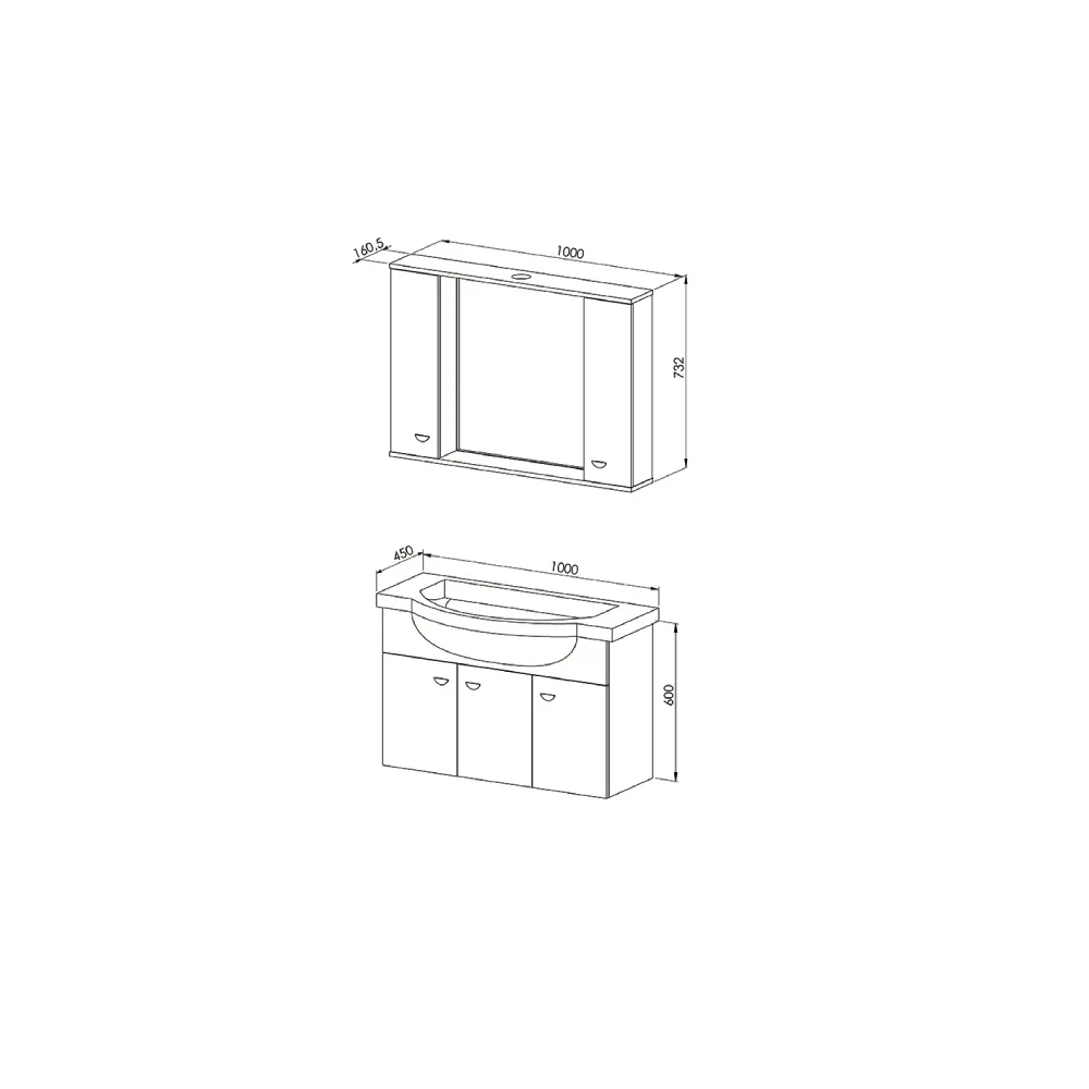 Set Mobilier Baie Ukra Suspendat 3 Piese Alb 100 cm