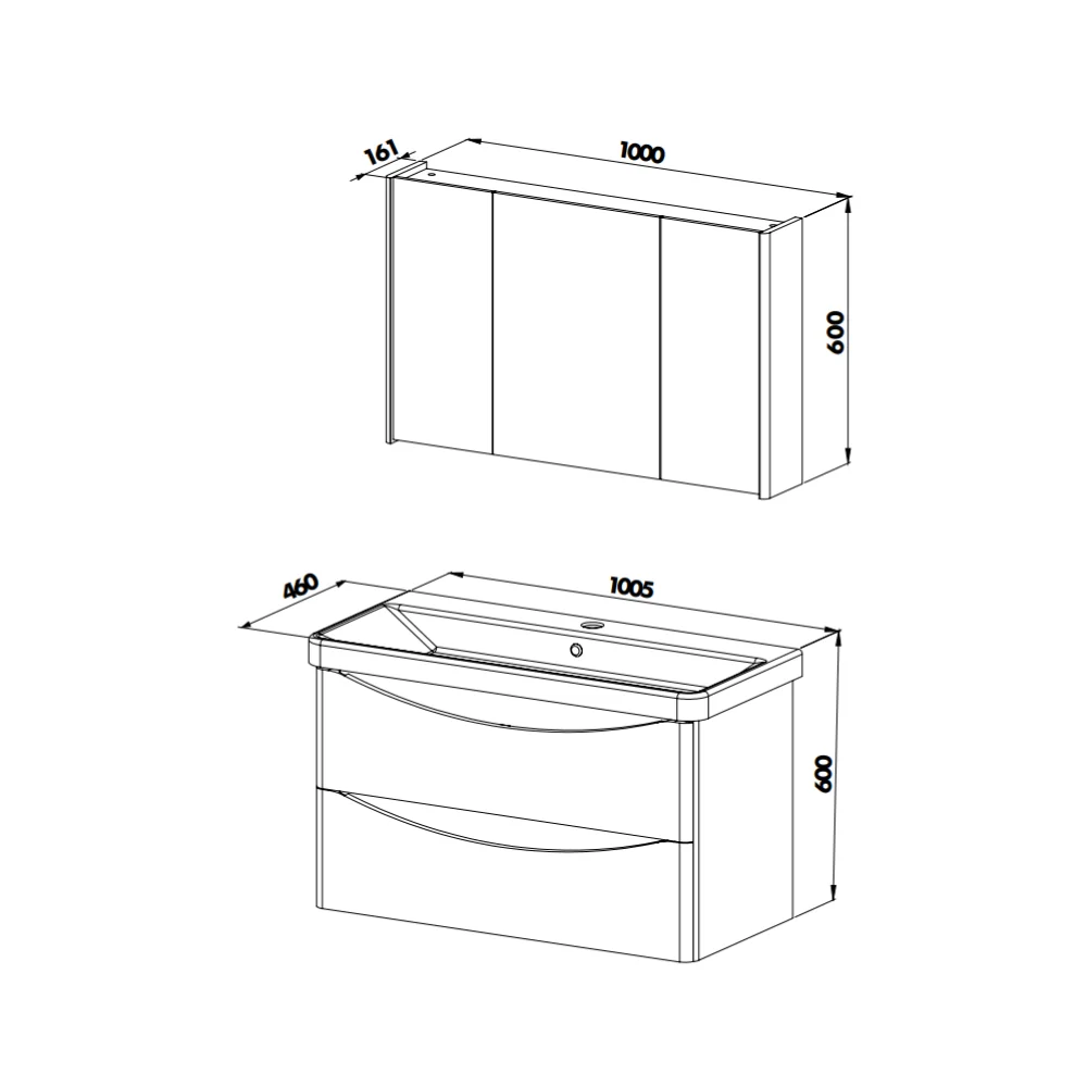 Set Mobilier Baie Zen Suspendat 3 Piese Alb 100 Cm