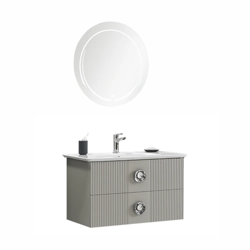 Set Mobilier Baie Vanity Suspendat 3 Piese Gri 90 Cm