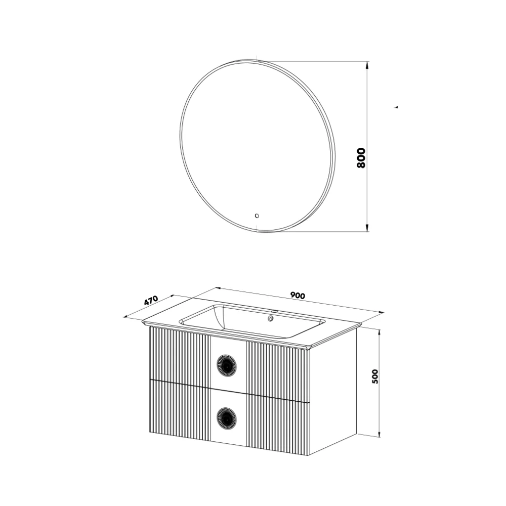 Set Mobilier Baie Vanity Suspendat 3 Piese Maro 90 cm