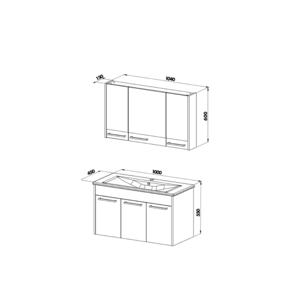 Set Mobilier Baie Sofia Suspendat 3 Piese Albastru 100 Cm