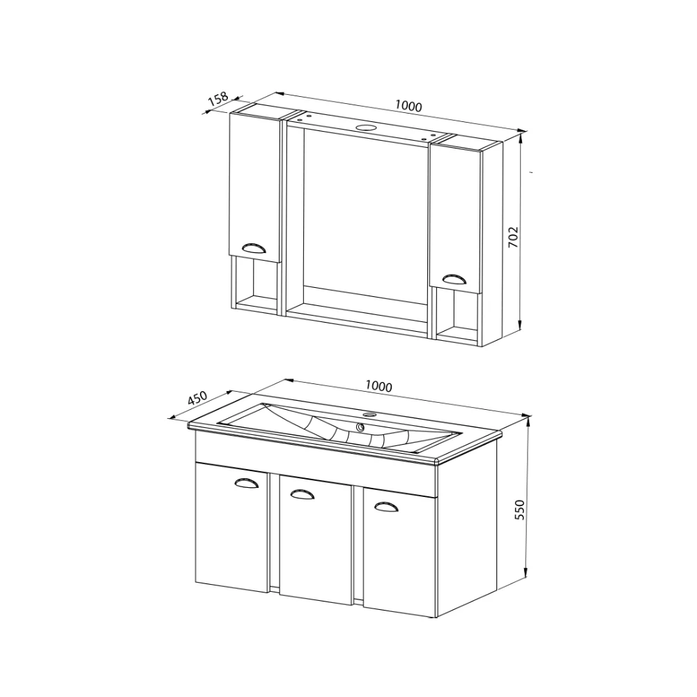 Set Mobilier Baie Basic Suspendat 3 Piese Maro 100 cm